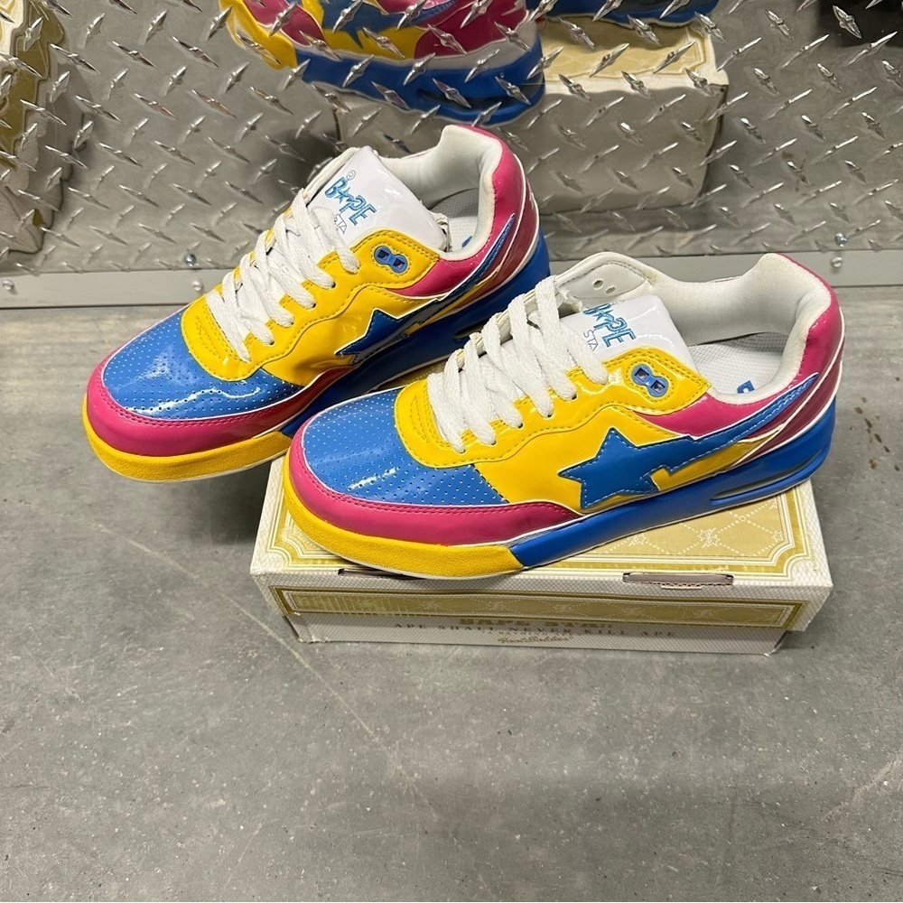 Vintage y2k bape roadsta sneakers shoe yellow blue pink mens 8 new